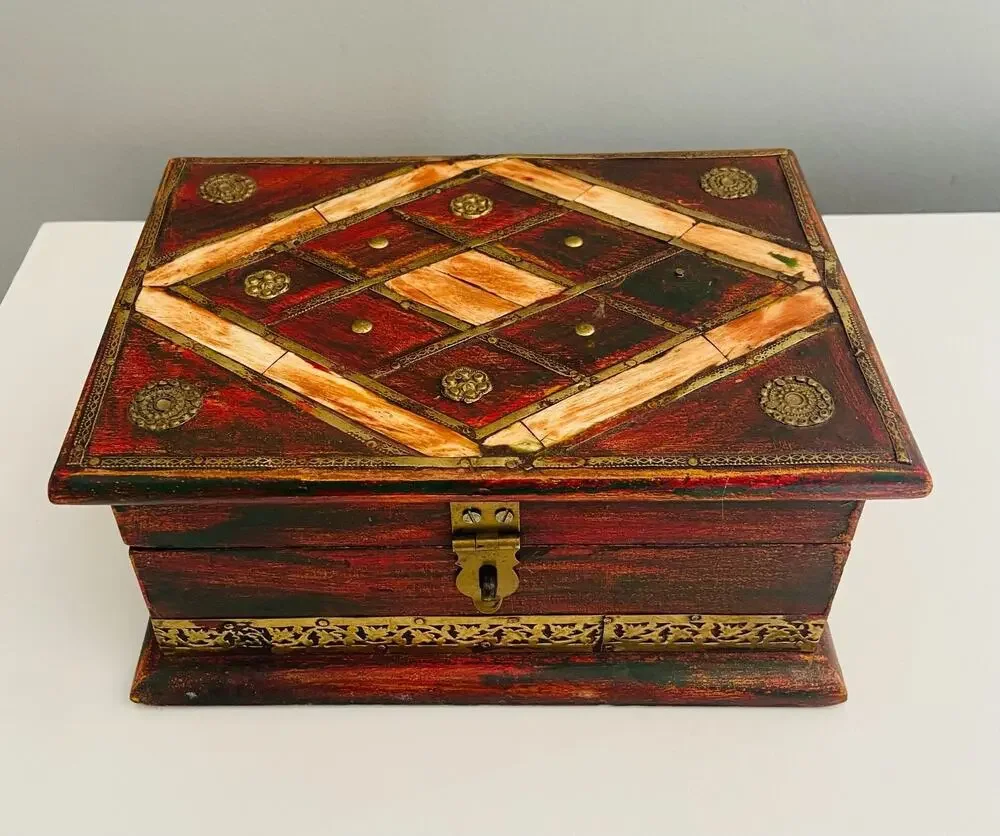 Vintage Handcrafted In India Mixed Media Wooden Keepsake Jewelry Box